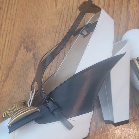 Louis Vuitton Headline White Black Gold Monogram Slingback Pumps Shoes Heels - Picture 13 of 16